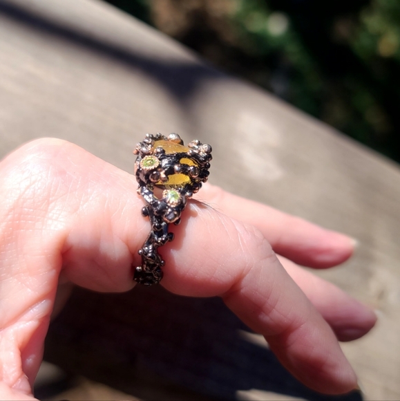 STUNNING raw large natural Citrine &Peridot sterling ring zs9 - Picture 10 of 11